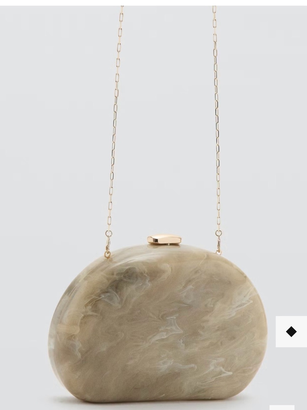 Mango Marble-Effect Beige Oval Acrylic Clutch with Gold Chain